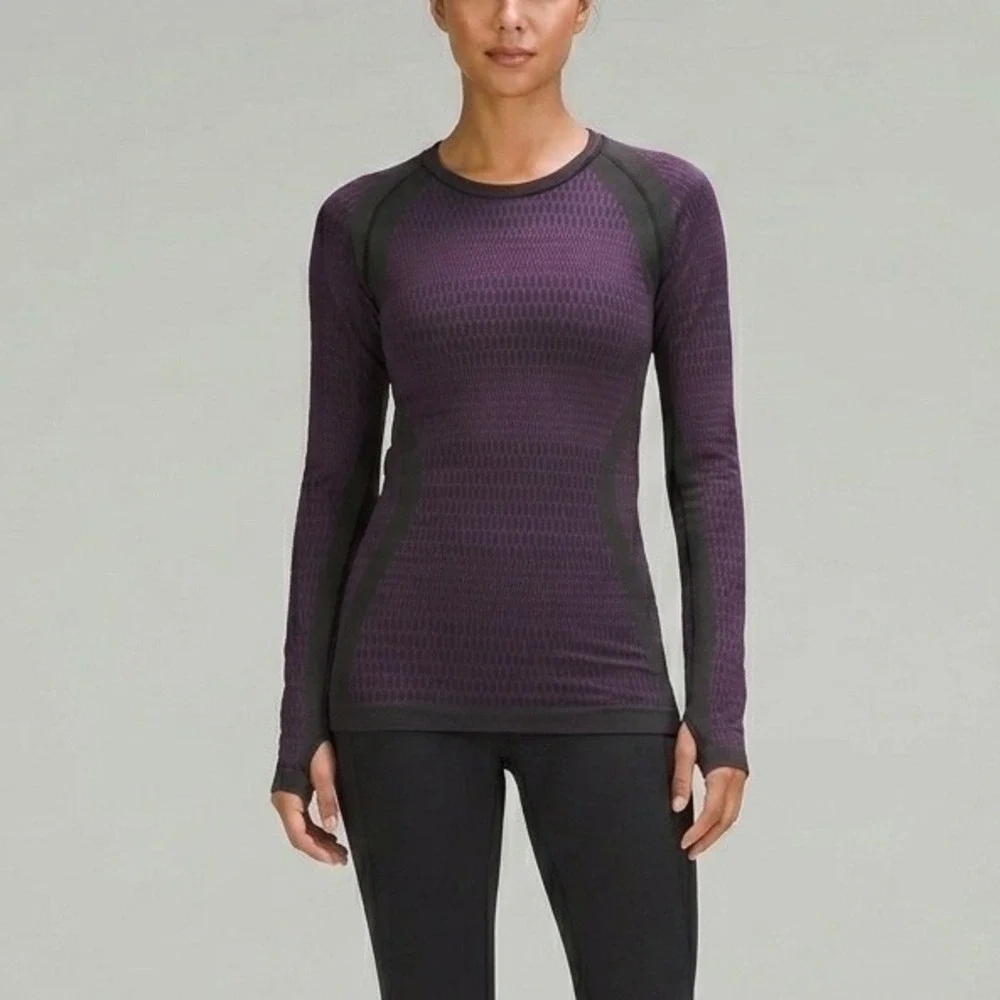 Lululemon About That Base Long Sleeve Shirt Black Violet Purple Size 6